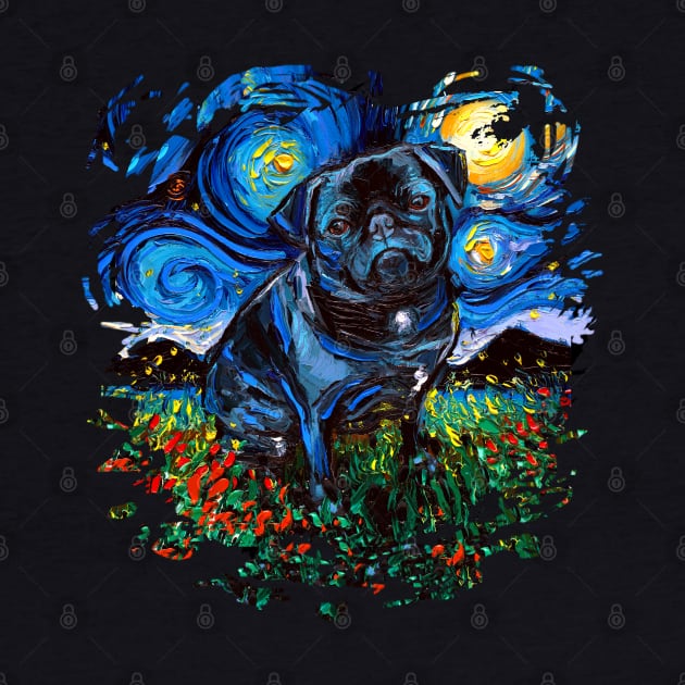 Black Pug Night (version 2) by sagittariusgallery